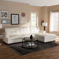 Baxton Studio R2471-White-RFC (IDS070LT-SEC-LS) Adalynn Modern and Contemporary White Faux Leather Upholstered Sectional Sofa